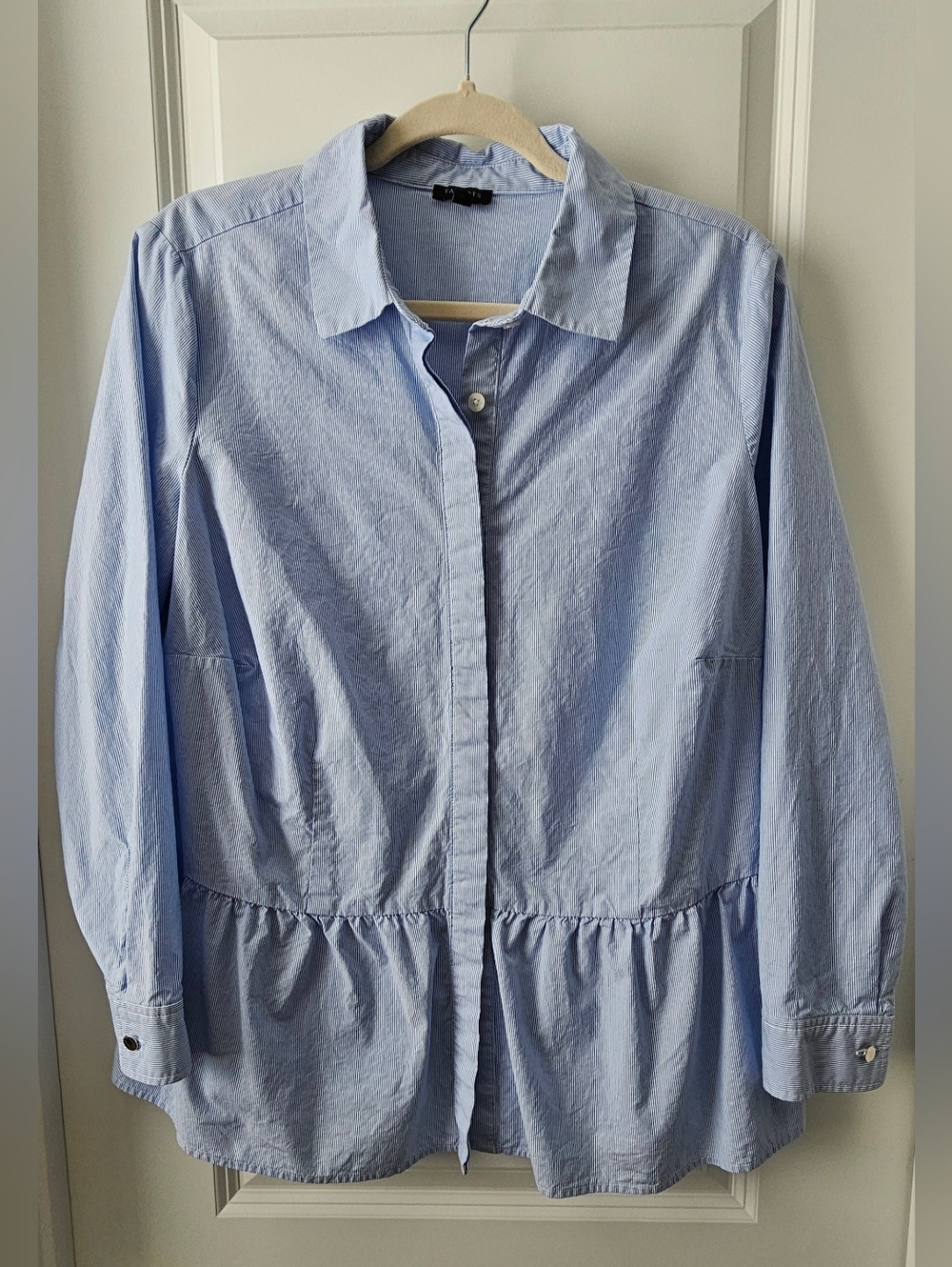 Talbots Light Blue Striped Button-Up Peplum Shirt